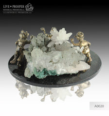 Bronze Pinocchio fairy tale Figures with Calcite on a Dolerite plate