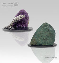 Bronze handmade jaguar figure silver-plated 0,999 with demantoids inserts on a savanna tree with amethyst