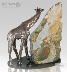 Bronze Giraffe Figure with Amethyst on Dolerite plate
