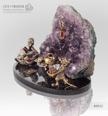 Bronze Dwarf with Miners mouse Figures at Amethyst mine on dolerite plate  Бронзовые Гном с шахтерами Мышами в шахте из Аметиста на пластине из долерита