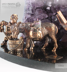 Bronze Dwarf Miners Figures with a Donkey at Amethyst mine on Dolerite plate