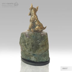 Bronze Terrier Figure on Amethyst on Dolerite plate