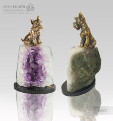 Bronze Terrier Figure on Amethyst on Dolerite plate
