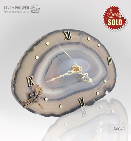 Сlock with bronze Dragonfly figure with Demantoid inserts on Agate plate