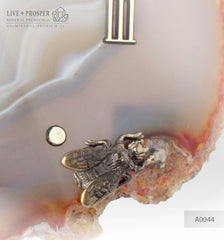 Сlock with Bronze bumblebee with Demantoid inserts on Agate plate