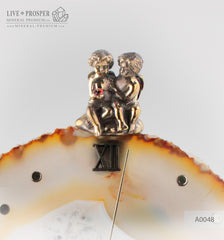 Сlock with Bronze angels Figures with Garnet heart on Agate plate