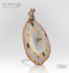 Сlock with Bronze angels Figures with Garnet heart on Agate plate