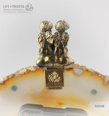 Сlock with Bronze angels Figures with Garnet heart on Agate plate