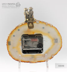 Сlock with Bronze angels Figures with Garnet heart on Agate plate