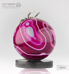Silver Figure of Tarantula with Demantoids on Agate sphere and a Dolerite plate