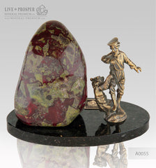 Bronze Gypsy men with Bear cub  Figures with Heliotrope on a Dolerite plate
