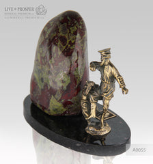 Bronze Gypsy men with Bear cub  Figures with Heliotrope on a Dolerite plate