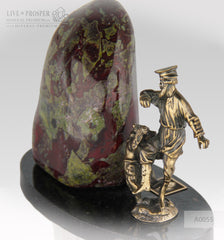 Bronze Gypsy men with Bear cub  Figures with Heliotrope on a Dolerite plate