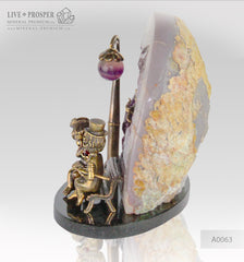 Bronze Figure of Sweethearts on a Bench  with Garnet heart