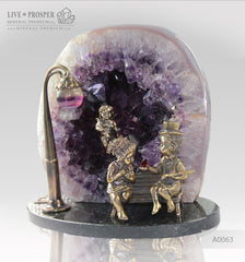 Bronze Figure of Sweethearts on a Bench  with Garnet heart