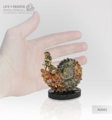 Bronze Mermaid figure with sea pearl with ammonite on a dolerite plate