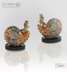 Bronze Mermaid figure with sea pearl with ammonite on a dolerite plate