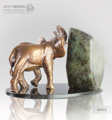 Bronze Elephant figure with Labradorite on a Dolerite plate