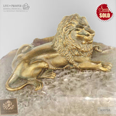 Bronze figure of lion with demantoids inserts on agate plate A0073A