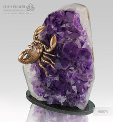 Bronze Scorpion figure with Demantoid inserts with Agate geode Amethyst