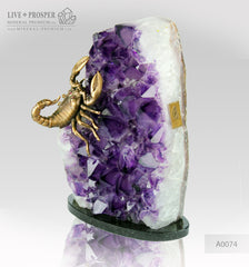 Bronze Scorpion figure with Demantoid inserts with Agate geode Amethyst