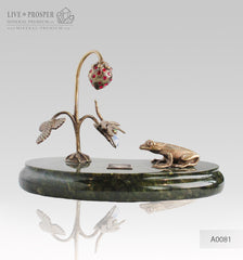 Bronze frog , Dragonfly and Strawberry figures with Demantoids and Moonstone inserts