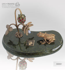 Bronze frog , Dragonfly and Strawberry figures with Demantoids and Moonstone inserts