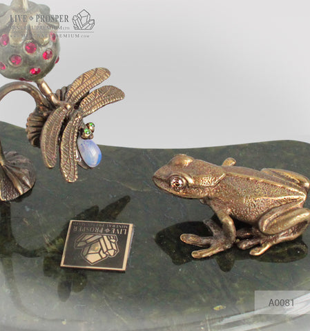 Bronze frog , Dragonfly and Strawberry figures with Demantoids and Moonstone inserts