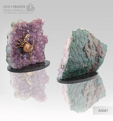 Gift Minerals Amethyst with Bronze scorpion figure with demantoid inserts Подарки из минералов аметист с бронзой скорпион со вставками из демантоидов