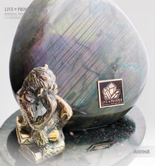 Bronze figure of Monkey Philosophy with Labradorite on Dolerite plate