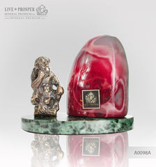 Bronze figure of monkey philosophy with mookaite jasper on marvel plate A0098A