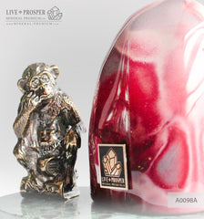 Bronze figure of monkey philosophy with mookaite jasper on marvel plate A0098A