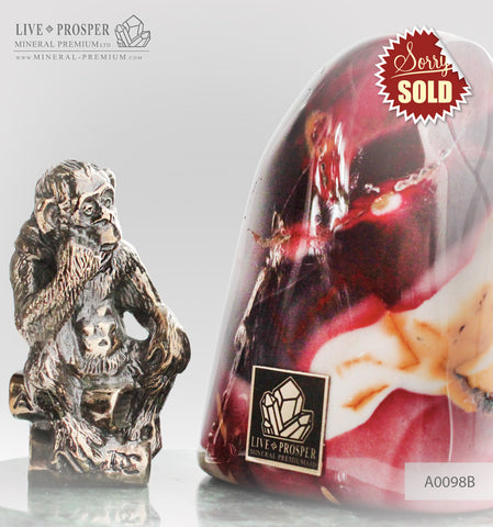 Bronze figure of Monkey Philosophy with Mookaite jasper on Marvel plate A0098B