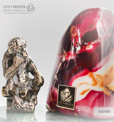 Bronze figure of Monkey Philosophy with Mookaite jasper on Marvel plate A0098B