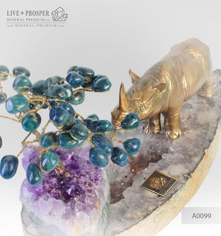 Bronze figures of Rhino on an Agate plate - a Philosophy of Contemplation