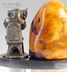 Bronze figure of Monkey philosophy with mookaite jasper on a dolerite plate A0101