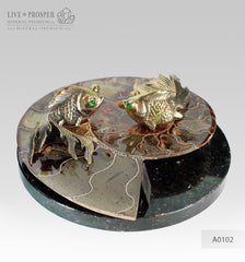 Bronze Goldfish couple figures with Demantoid inserts with Ammonite