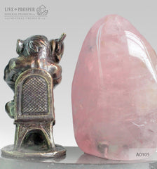 Bronze figure of Monkey with Demantoid inserts with Pink quartz on a Dolerite plate