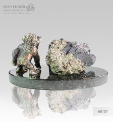 Bronze figure of Monkey on Guard with Sphalerite pyrite on Dolerite plate