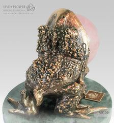 Bronze figure of Frog with Demantoid inserts with Pink quartz Sphere on a Marvel plate