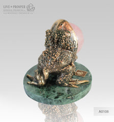 Bronze figure of Frog with Demantoid inserts with Pink quartz Sphere on a Marvel plate