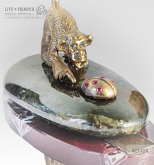 Bronze figures of Monkey and Ladybug with Demantoid inserts With labradorite on Marvel plate