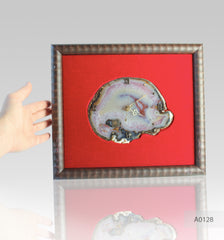 Cabinet clock with agate plate on velvet glue board in wood frame