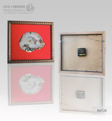 Cabinet clock with agate plate on velvet glue board in wood frame