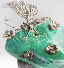 Bronze butterfly and flowers with gems inserts on malachite and marvel plate  Бронзовая бабочка с цветами со вставками из самоцветов на малахитовой и мраморной пластинах 