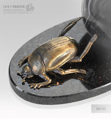 Bronze scarab with an agate sphere on a dolerite plate  Бронзовый скарабей с агатовой сферой на пластине из долерита 