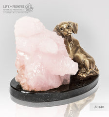 Bronze figure of a dog breed Dalmatian with pink calcite on a dolerite plate  Бронзовая собака породы Далматинец с розовым кальцитом на пластине из долерита