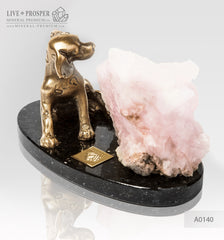 Bronze figure of a dog breed Dalmatian with pink calcite on a dolerite plate  Бронзовая собака породы Далматинец с розовым кальцитом на пластине из долерита