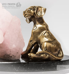 Bronze figure of a dog breed Dalmatian with pink calcite on a dolerite plate  Бронзовая собака породы Далматинец с розовым кальцитом на пластине из долерита