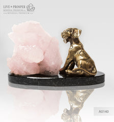 Bronze figure of a dog breed Dalmatian with pink calcite on a dolerite plate  Бронзовая собака породы Далматинец с розовым кальцитом на пластине из долерита